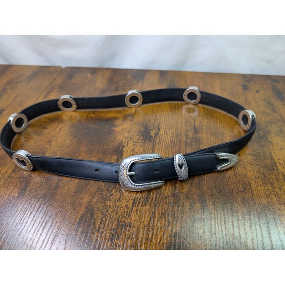 Brighton Rodeo Heart Grommet Belt Black Leather • Engraved Silver Buckle • Style